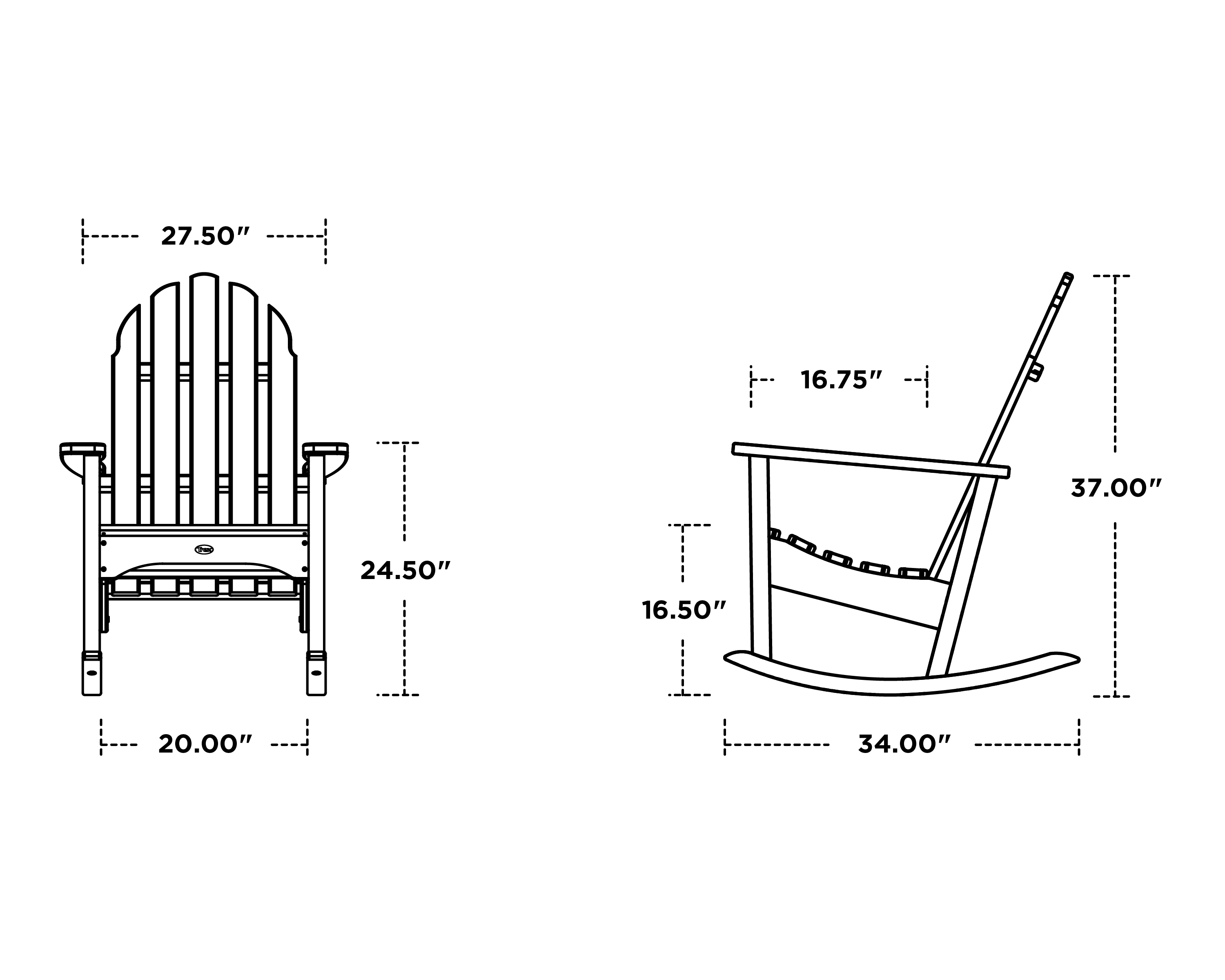 Dimensions for Cape Cod Adirondack Rocking Chair