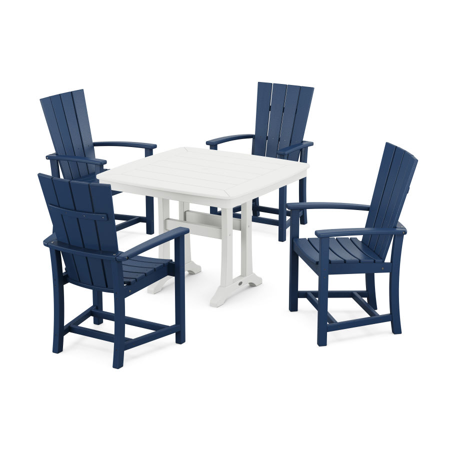 POLYWOOD Quattro 5-Piece Dining Set with Trestle Legs in Navy / White