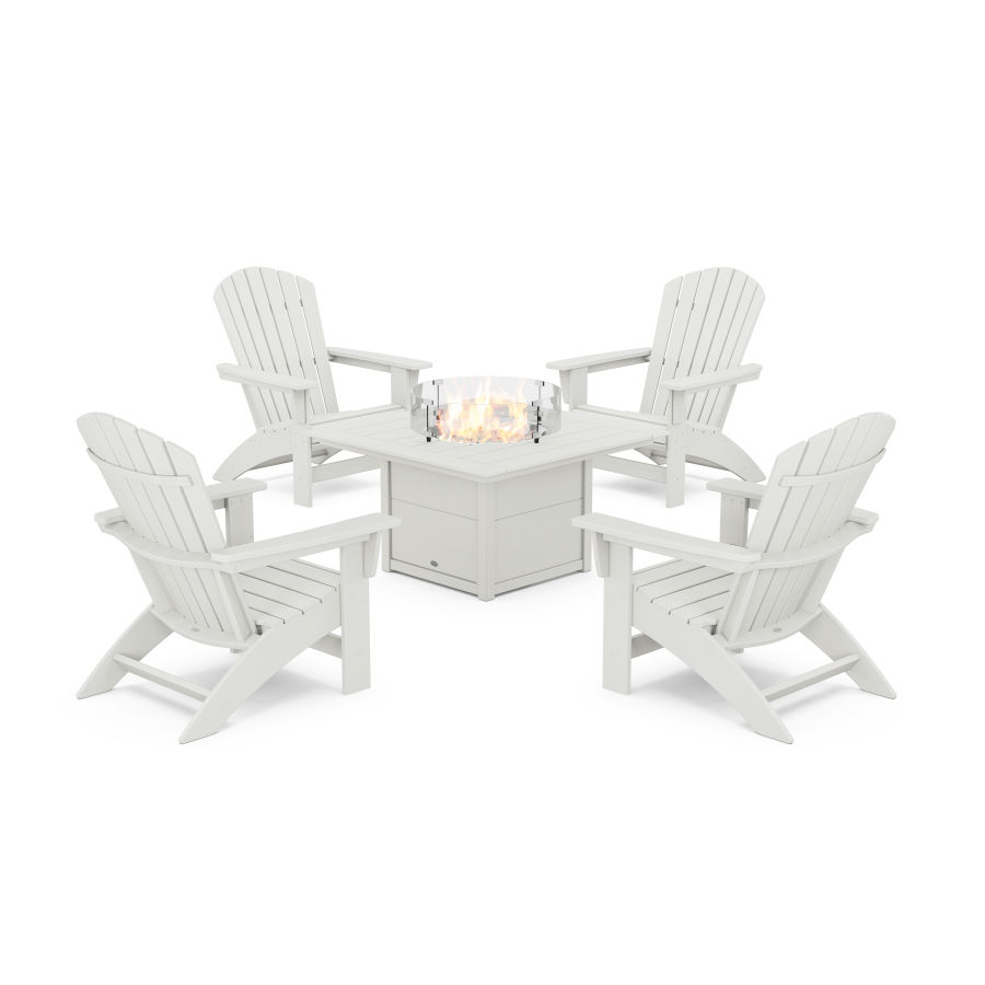 POLYWOOD 5-Piece Nautical Grand Adirondack Conversation Set with Fire Pit Table in Vintage White