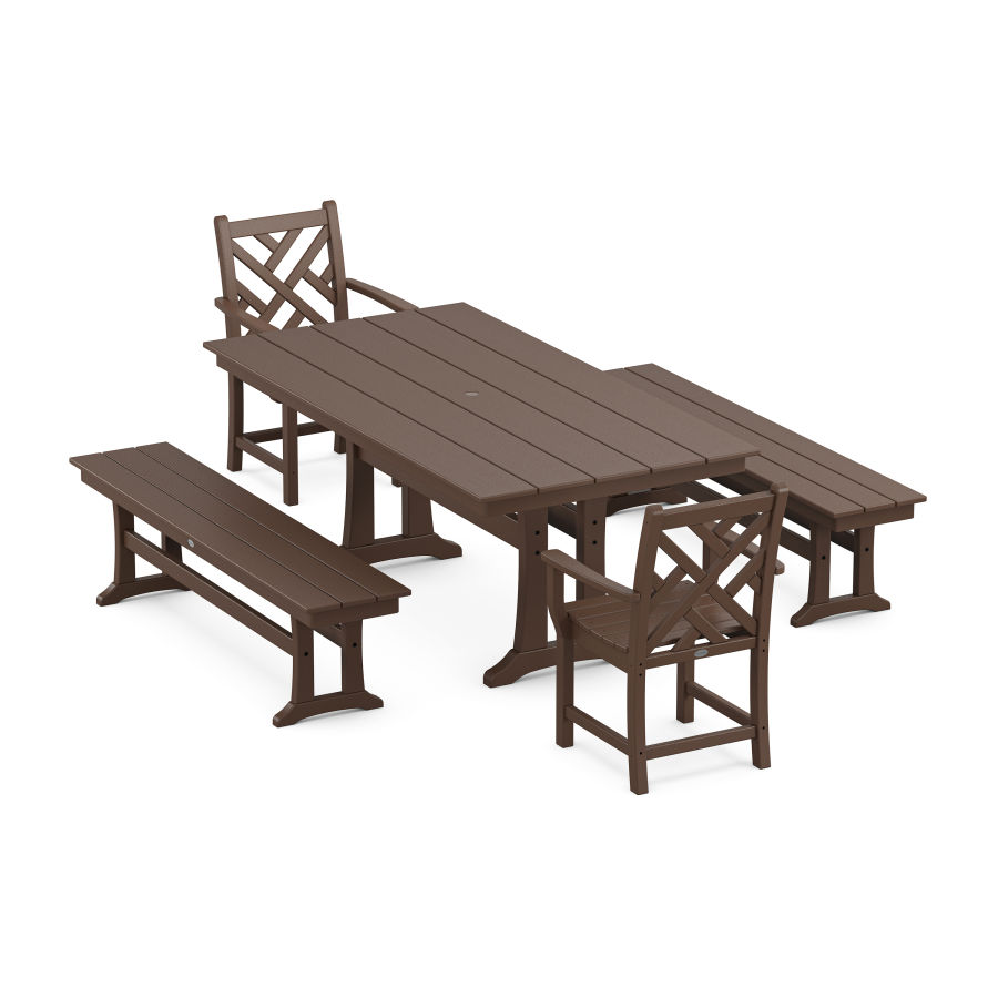 POLYWOOD Chippendale 5-Piece Farmhouse Dining Set With Trestle Legs in Mahogany