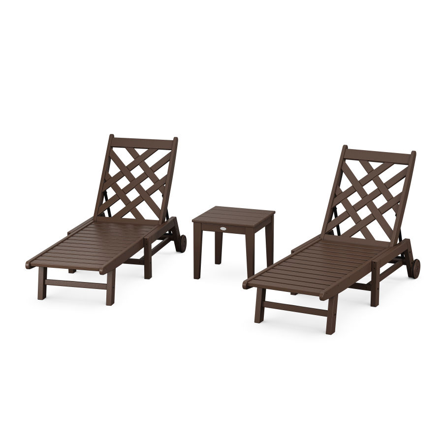 POLYWOOD Wovendale 3-Piece Chaise Set with Wheels in Mahogany