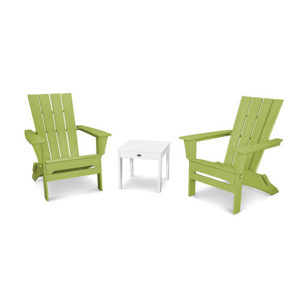 POLYWOOD Quattro Folding Chair 3-Piece Adirondack Set in Lime / White