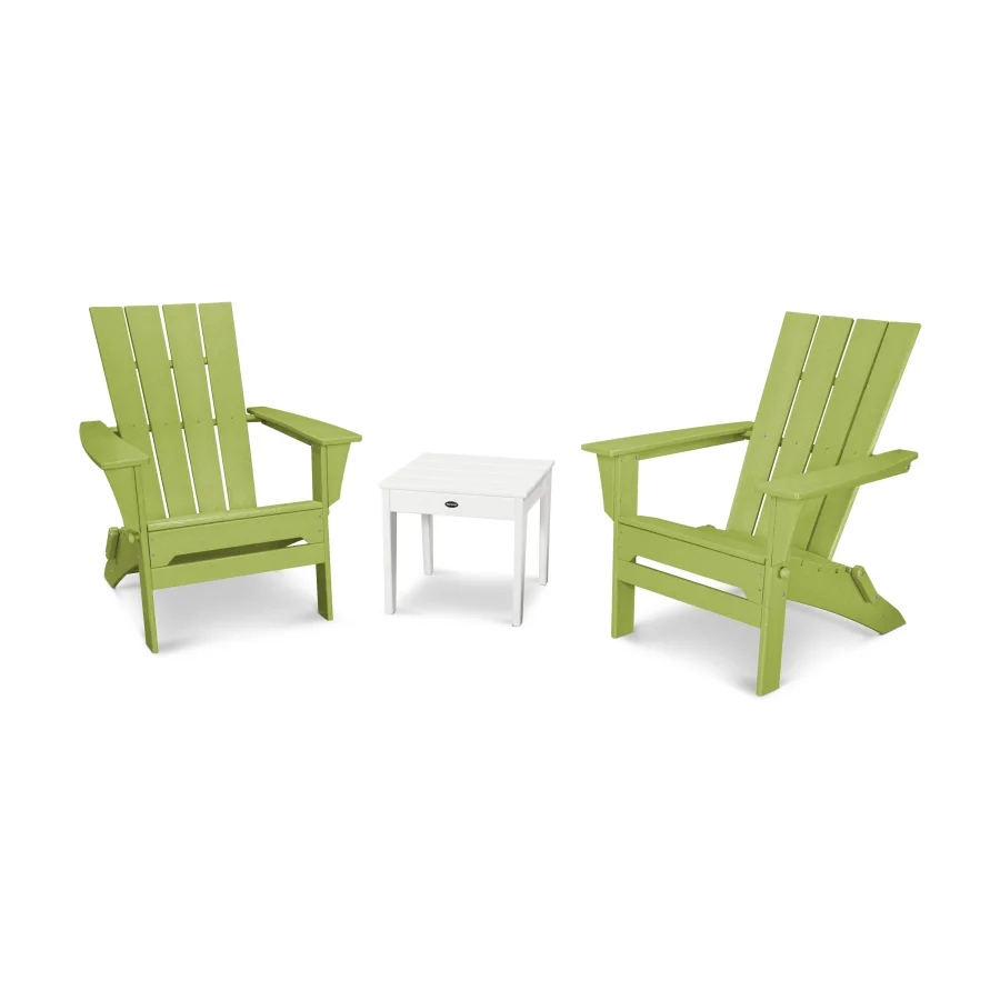 POLYWOOD Quattro Folding Chair 3-Piece Adirondack Set in Lime / White