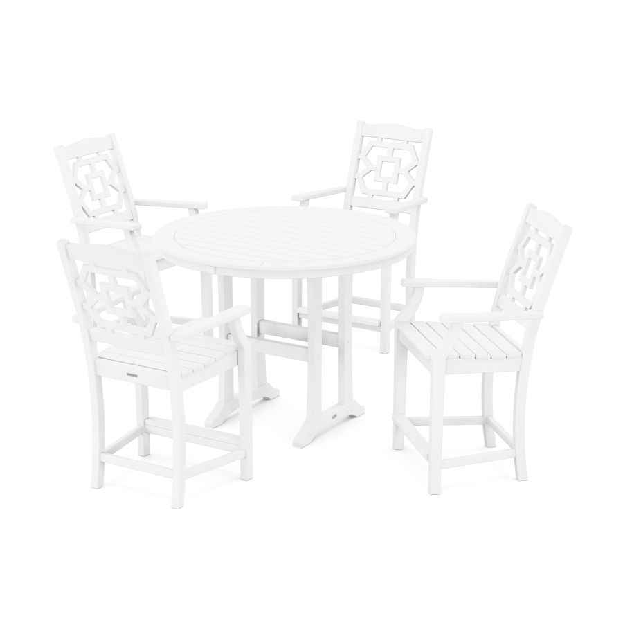 POLYWOOD Chinoiserie 5-Piece Round Counter Set in White