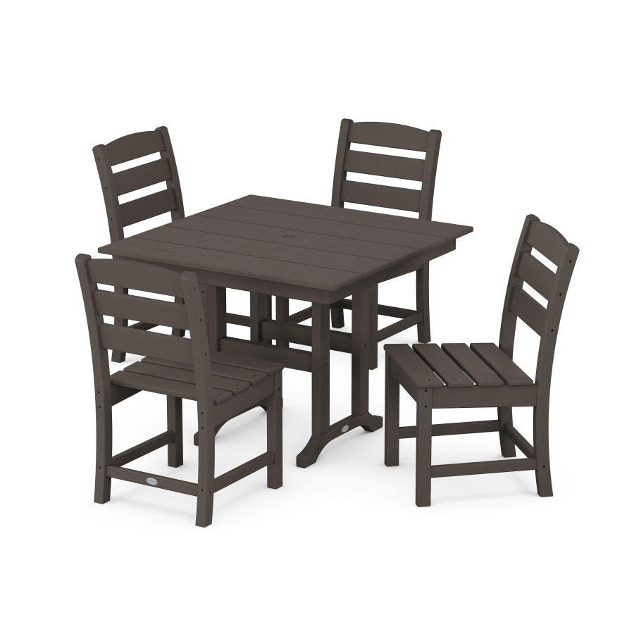 POLYWOOD Lakeside Side Chair 5-Piece Farmhouse Dining Set in Vintage Coffee