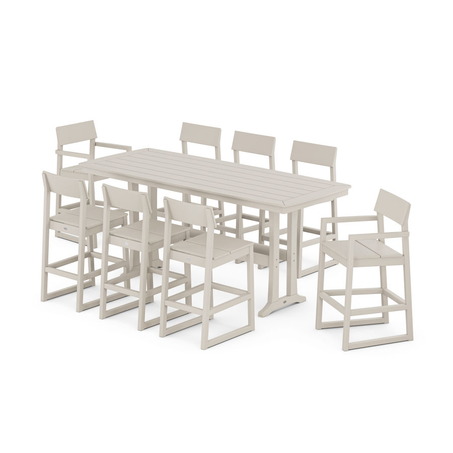 POLYWOOD EDGE 9-Piece Bar Set with Trestle Legs in Sand