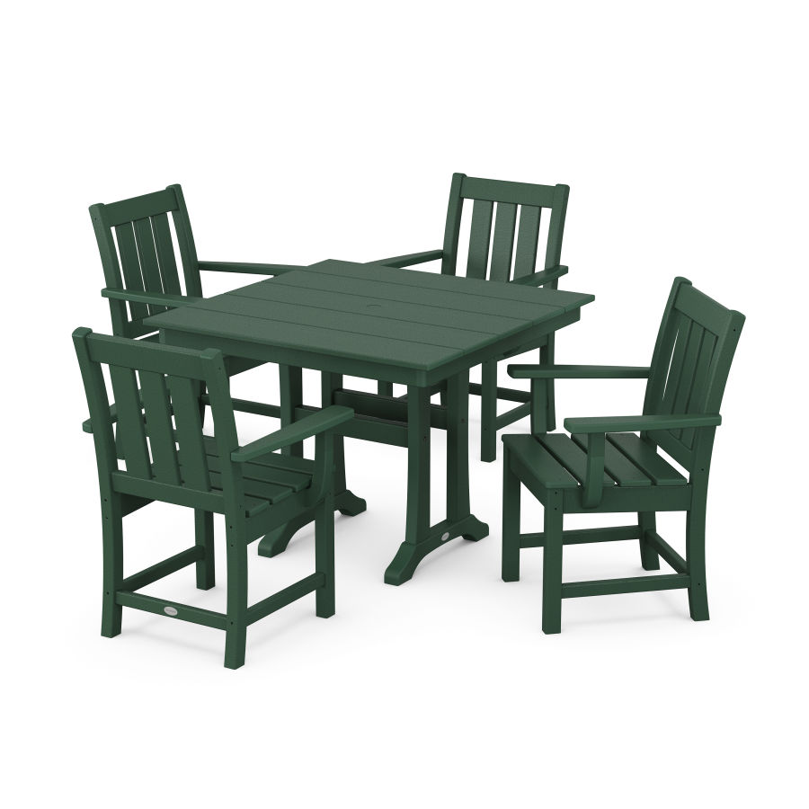 POLYWOOD Oxford 5-Piece Farmhouse Dining Set with Trestle Legs in Green