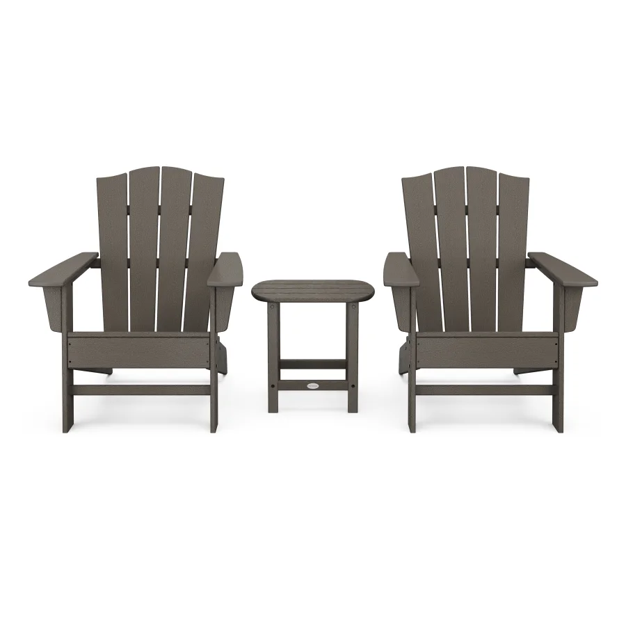 POLYWOOD Wave 3-Piece Adirondack Chair Set with The Crest Chairs in Vintage Finish