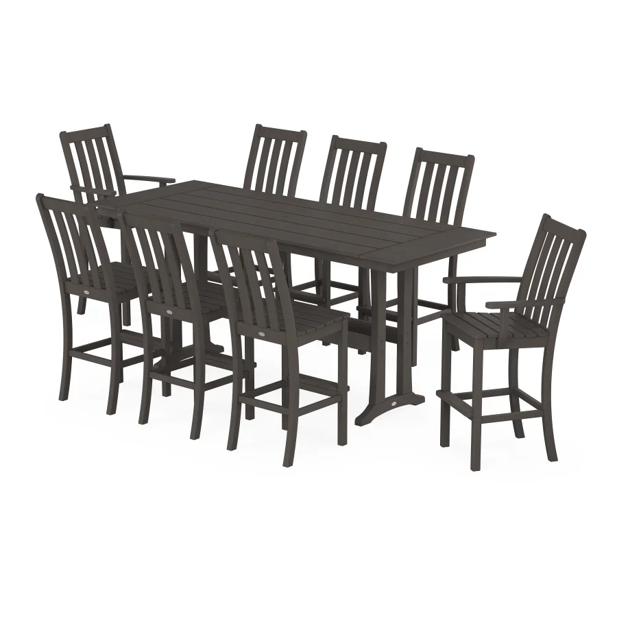 POLYWOOD Vineyard 9-Piece Farmhouse Bar Set with Trestle Legs in Vintage Finish