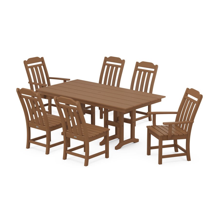 POLYWOOD Country Living 7-Piece Farmhouse Dining Set in Teak