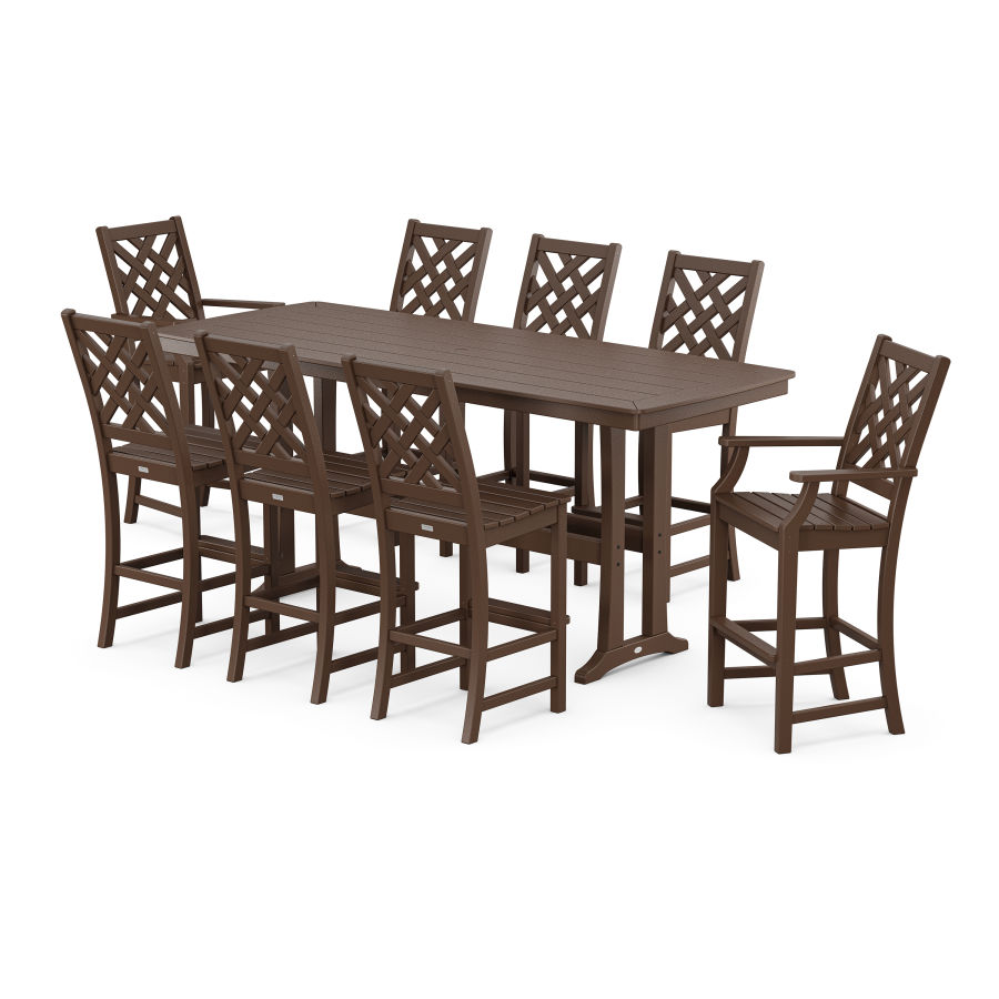 POLYWOOD Wovendale 9-Piece Bar Set with Trestle Legs in Mahogany