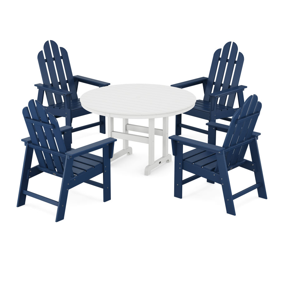 POLYWOOD Long Island 5-Piece Round Farmhouse Dining Set in Navy / White