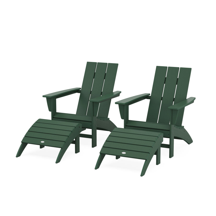 POLYWOOD Modern Adirondack Chair 4-Piece Set with Ottomans in Green