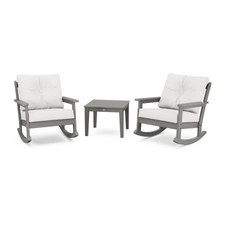 POLYWOOD Vineyard 3-Piece Deep Seating Rocker Set in Slate Grey / Natural Linen
