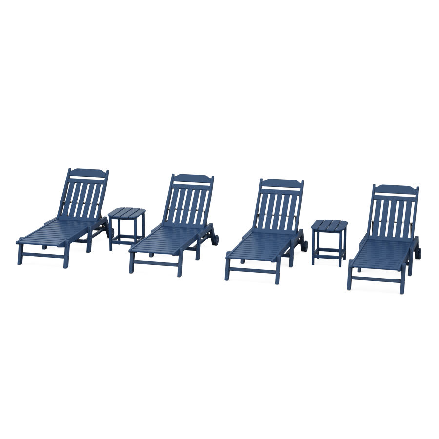 POLYWOOD Country Living 6-Piece Chaise Set with Wheels in Navy