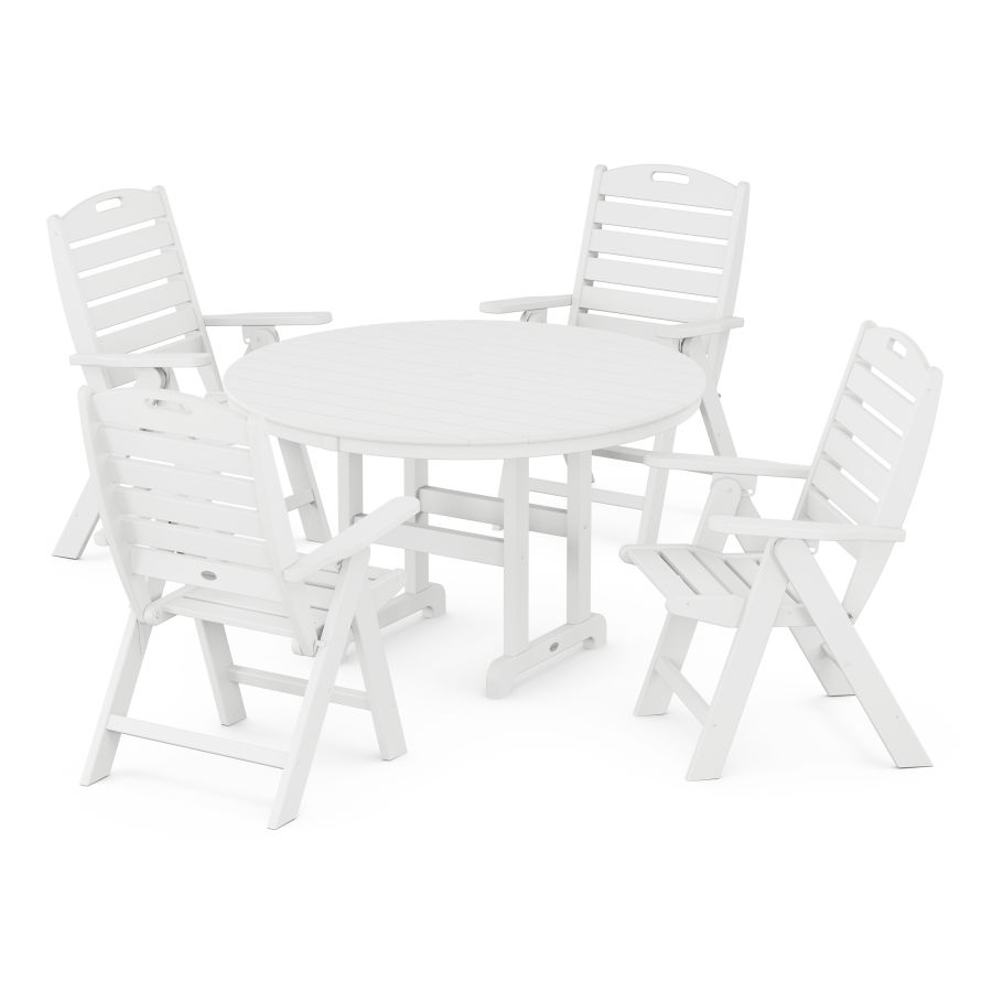 POLYWOOD Nautical Folding Chair 5-Piece Round Farmhouse Dining Set in White