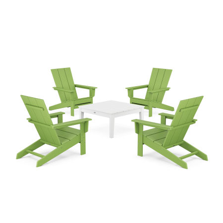 POLYWOOD 5-Piece Modern Studio Adirondack Chair Conversation Group in Lime