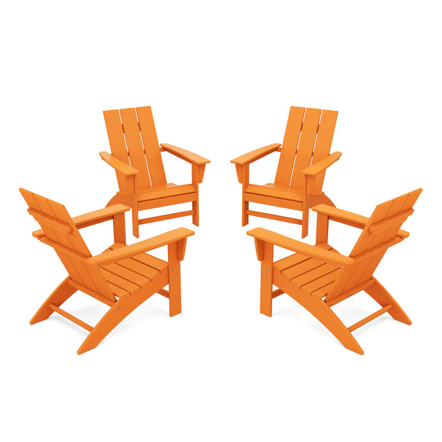 POLYWOOD 4-Piece Modern Adirondack Chair Conversation Set in Tangerine