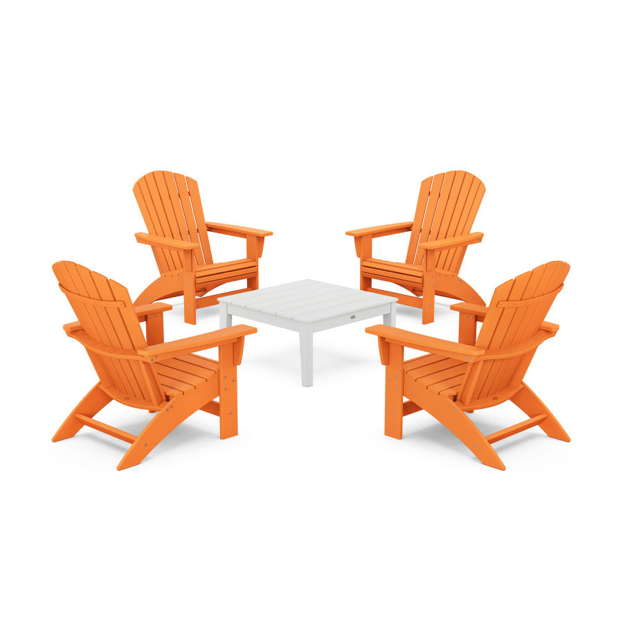 POLYWOOD 5-Piece Nautical Grand Adirondack Chair Conversation Group in Tangerine / White