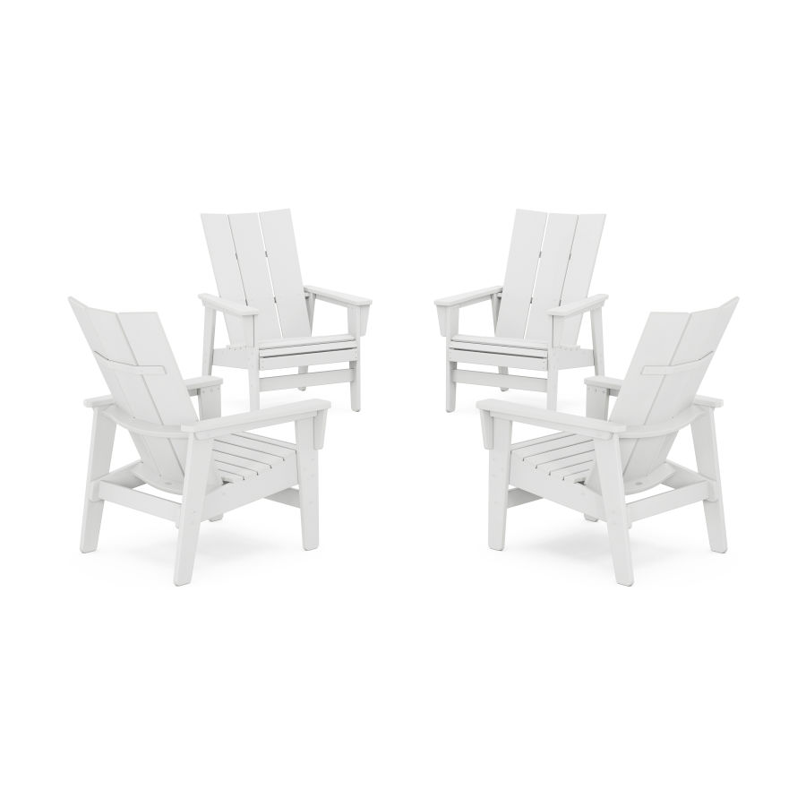 POLYWOOD 4-Piece Modern Grand Upright Adirondack Chair Conversation Set in White