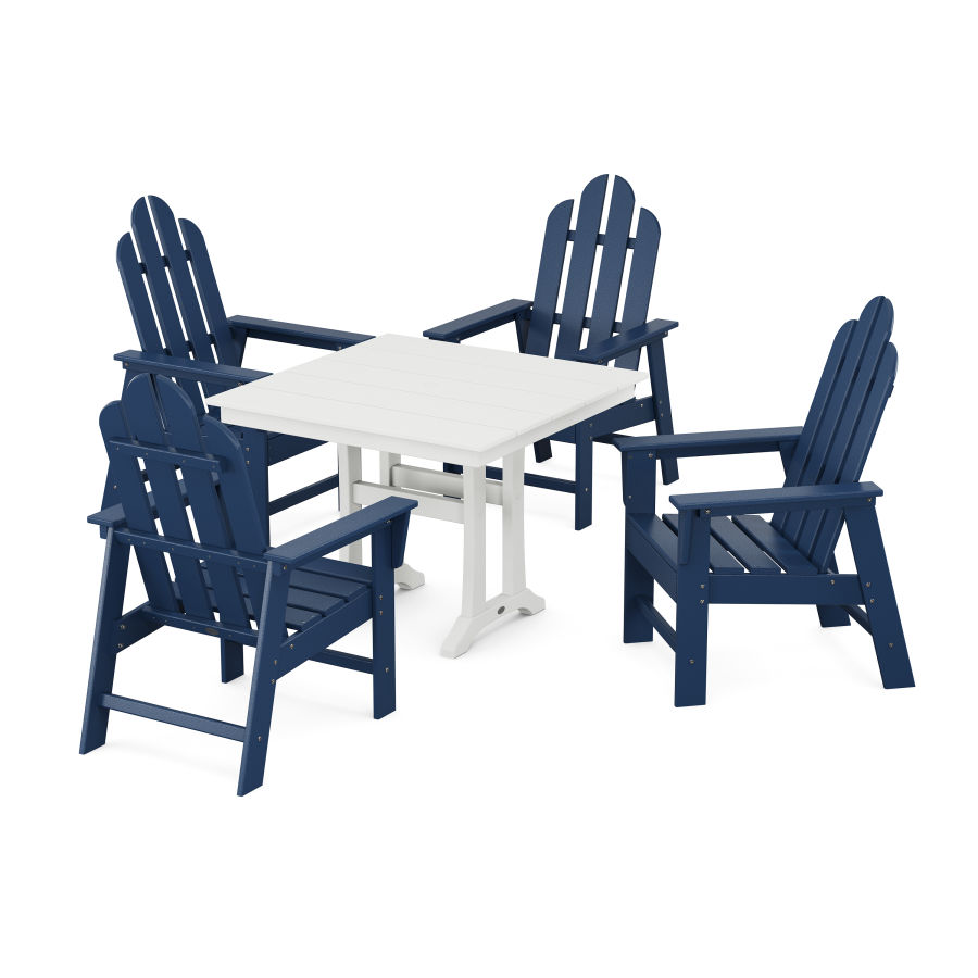 POLYWOOD Long Island 5-Piece Farmhouse Dining Set With Trestle Legs in Navy / White