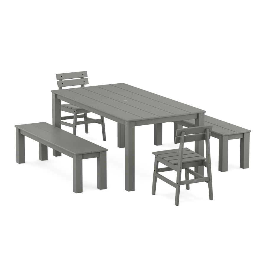 POLYWOOD Modern Studio Plaza Chair 5-Piece Parsons Dining Set with Benches in Slate Grey