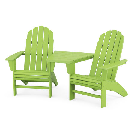 Vineyard 3-Piece Curveback Adirondack Set with Angled Connecting Table in Lime