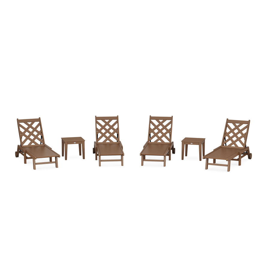 POLYWOOD Wovendale 6-Piece Chaise Set with Wheels in Teak