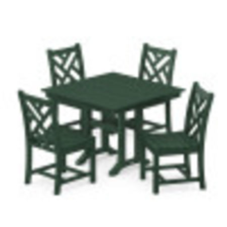 Chippendale 5-Piece Farmhouse Trestle Side Chair Dining Set in Green