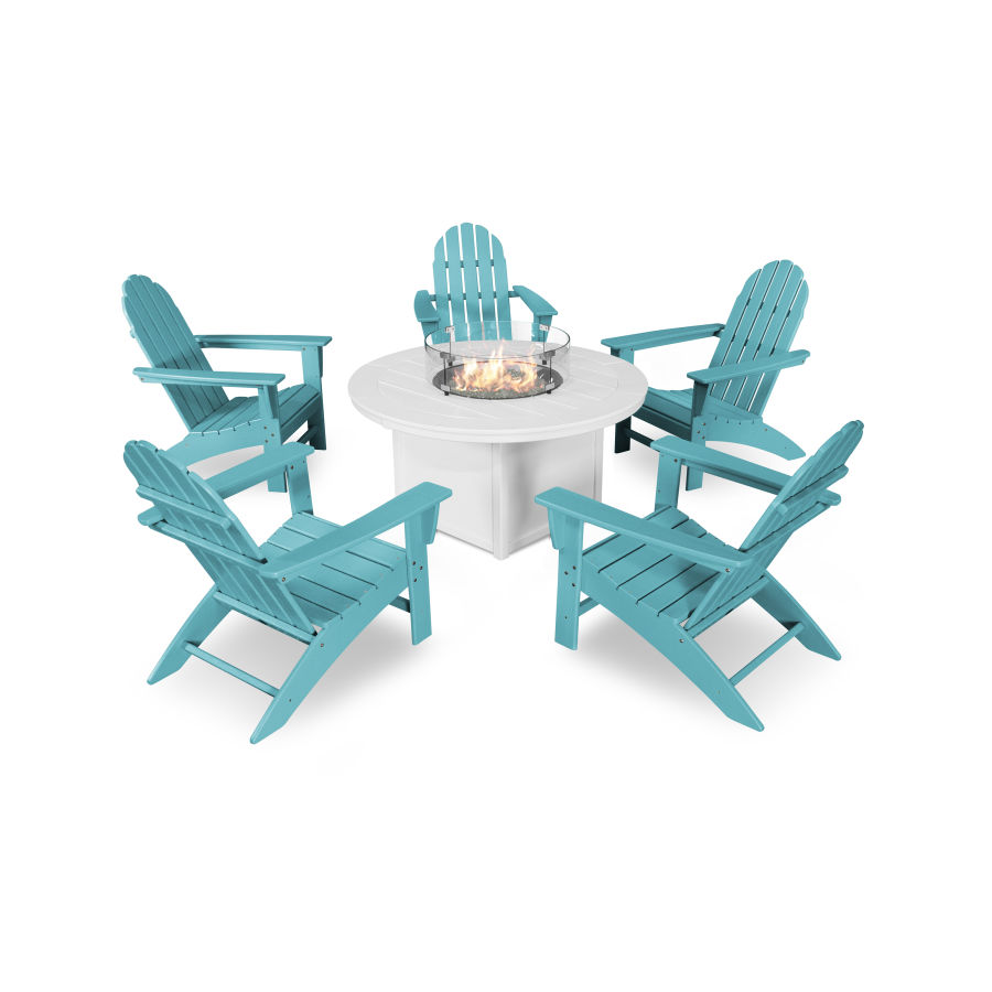 POLYWOOD Vineyard Adirondack 6-Piece Chat Set with Fire Pit Table in Aruba