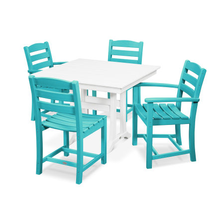 POLYWOOD La Casa Café 5-Piece Farmhouse Trestle Dining Set in Aruba / White