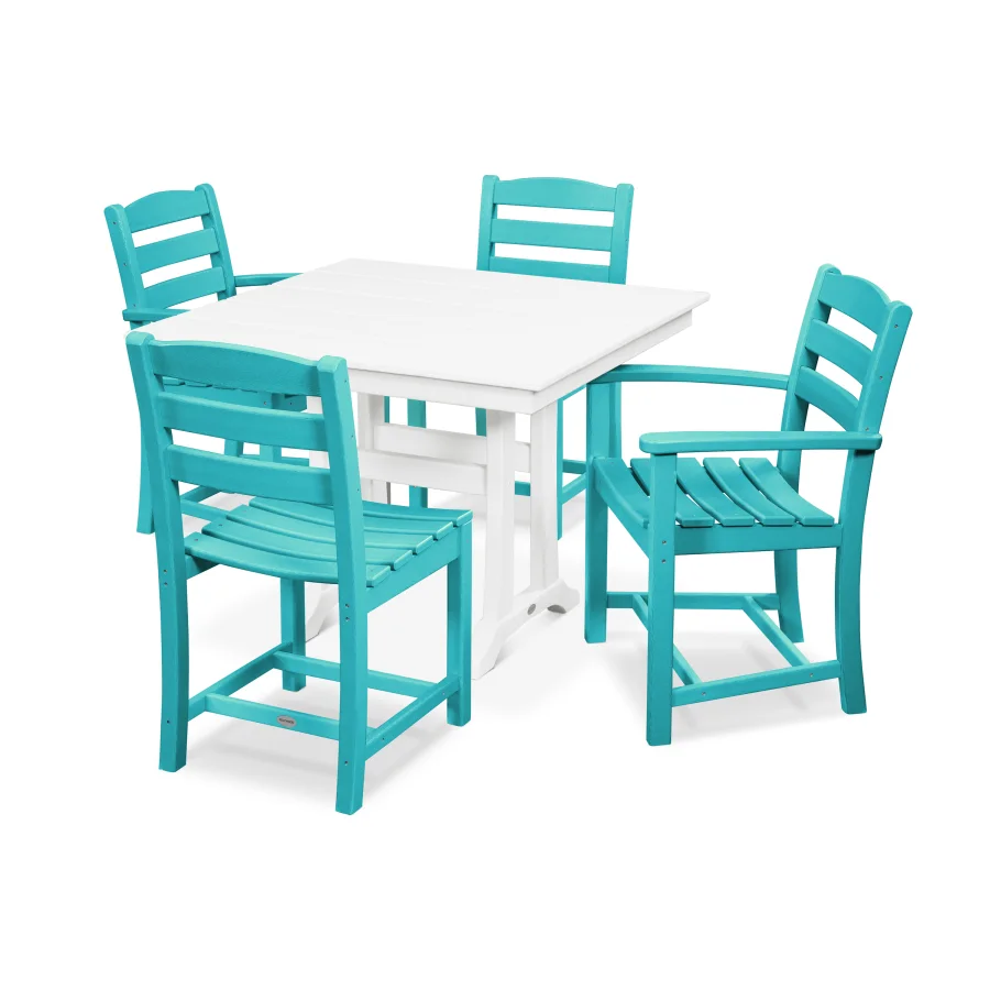 POLYWOOD La Casa Café 5-Piece Farmhouse Trestle Dining Set in Aruba / White