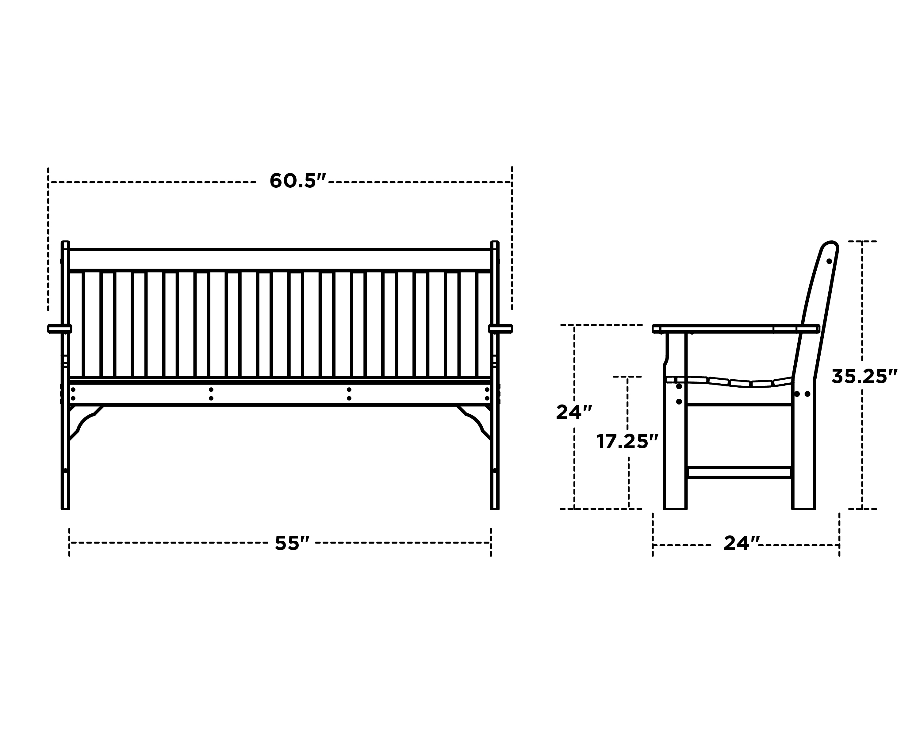 Dimensions for Vineyard 60" Bench