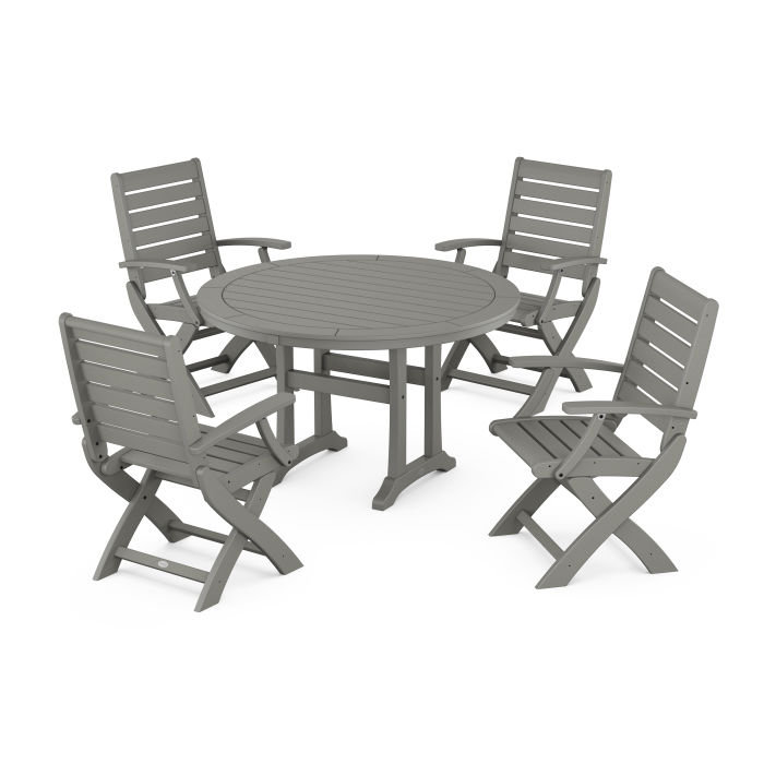 POLYWOOD Signature Folding Chair 5-Piece Round Dining Set with Trestle Legs