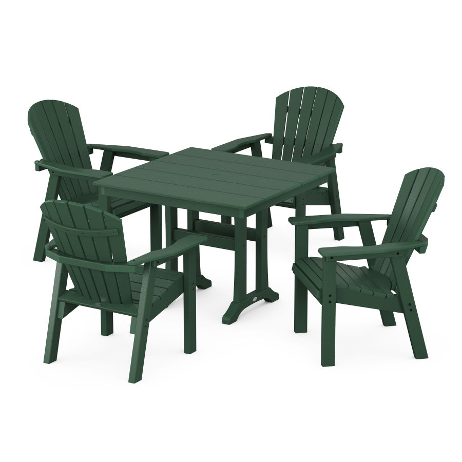 POLYWOOD Seashell 5-Piece Farmhouse Dining Set With Trestle Legs in Green