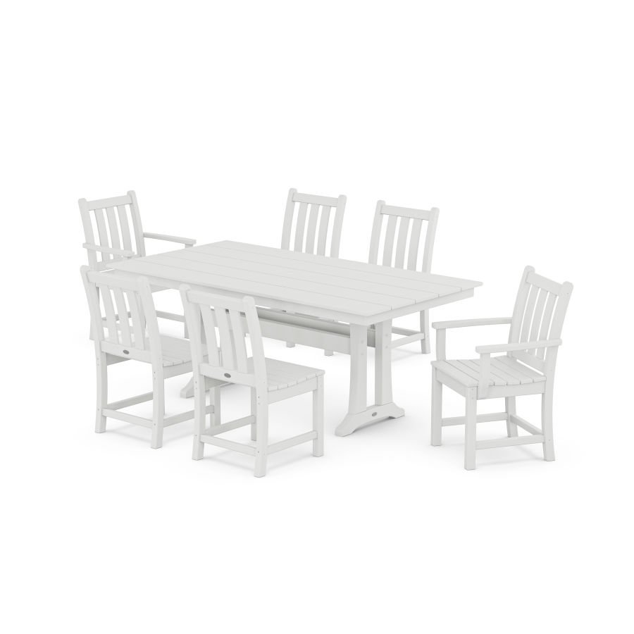 POLYWOOD Traditional Garden 7-Piece Farmhouse Dining Set With Trestle Legs in White