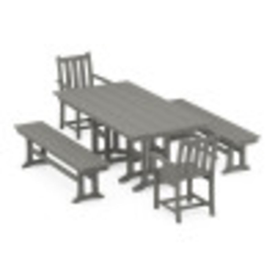 POLYWOOD Traditional Garden 5-Piece Farmhouse Dining Set with Benches