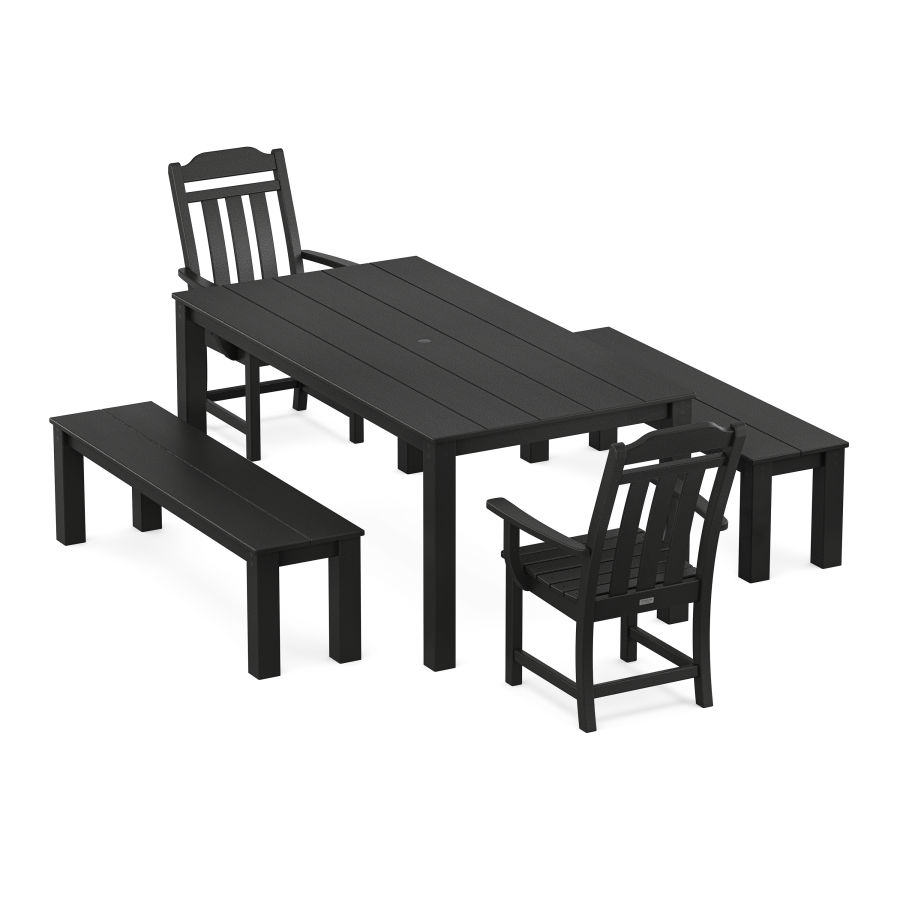 POLYWOOD Country Living 5-Piece Parsons Dining Set with Benches in Black