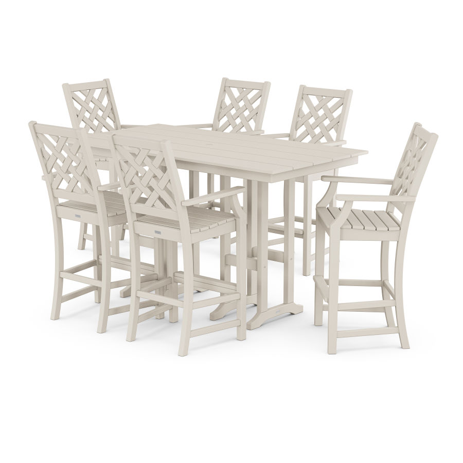 POLYWOOD Wovendale Arm Chair 7-Piece Farmhouse Bar Set in Sand