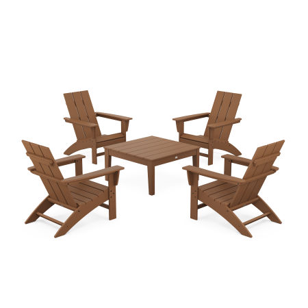 5-Piece Modern Adirondack Chair Conversation Set with 36" Conversation Table in Teak