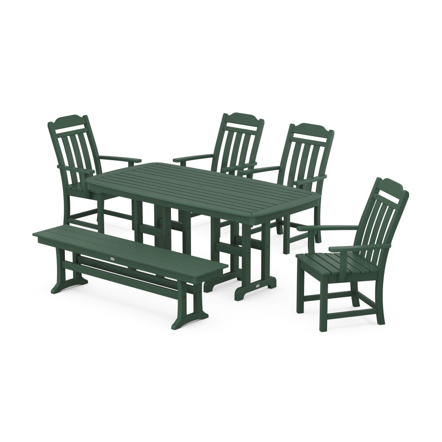 POLYWOOD Country Living 6-Piece Dining Set with Bench in Green