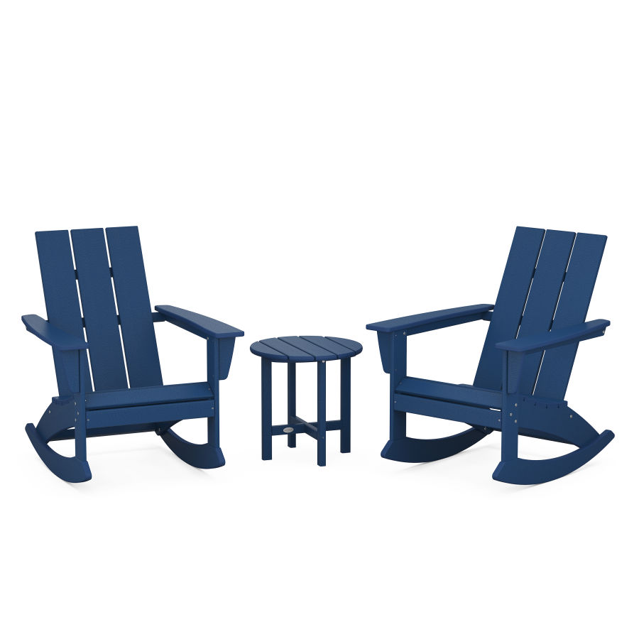 POLYWOOD Modern 3-Piece Adirondack Rocking Chair Set in Navy
