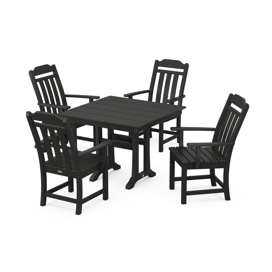 POLYWOOD Country Living 5-Piece Farmhouse Dining Set with Trestle Legs in Black