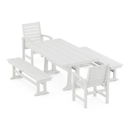 POLYWOOD Signature 5-Piece Farmhouse Dining Set With Trestle Legs in White