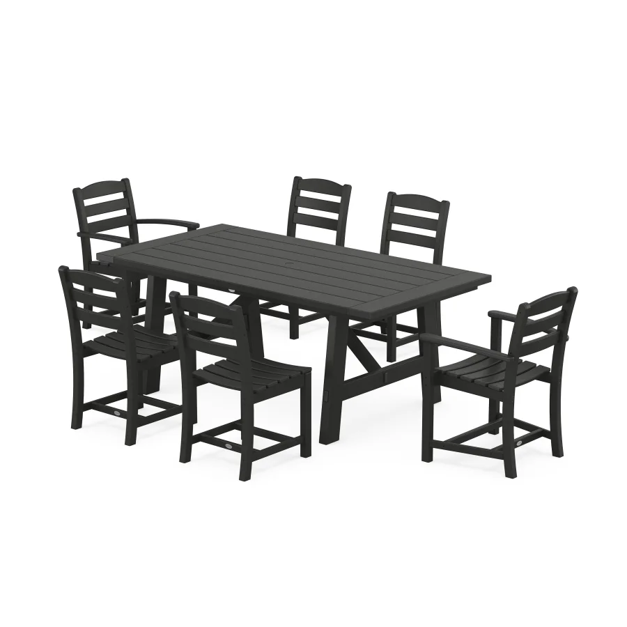 POLYWOOD La Casa Cafe 7-Piece Rustic Farmhouse Dining Set With Trestle Legs in Black