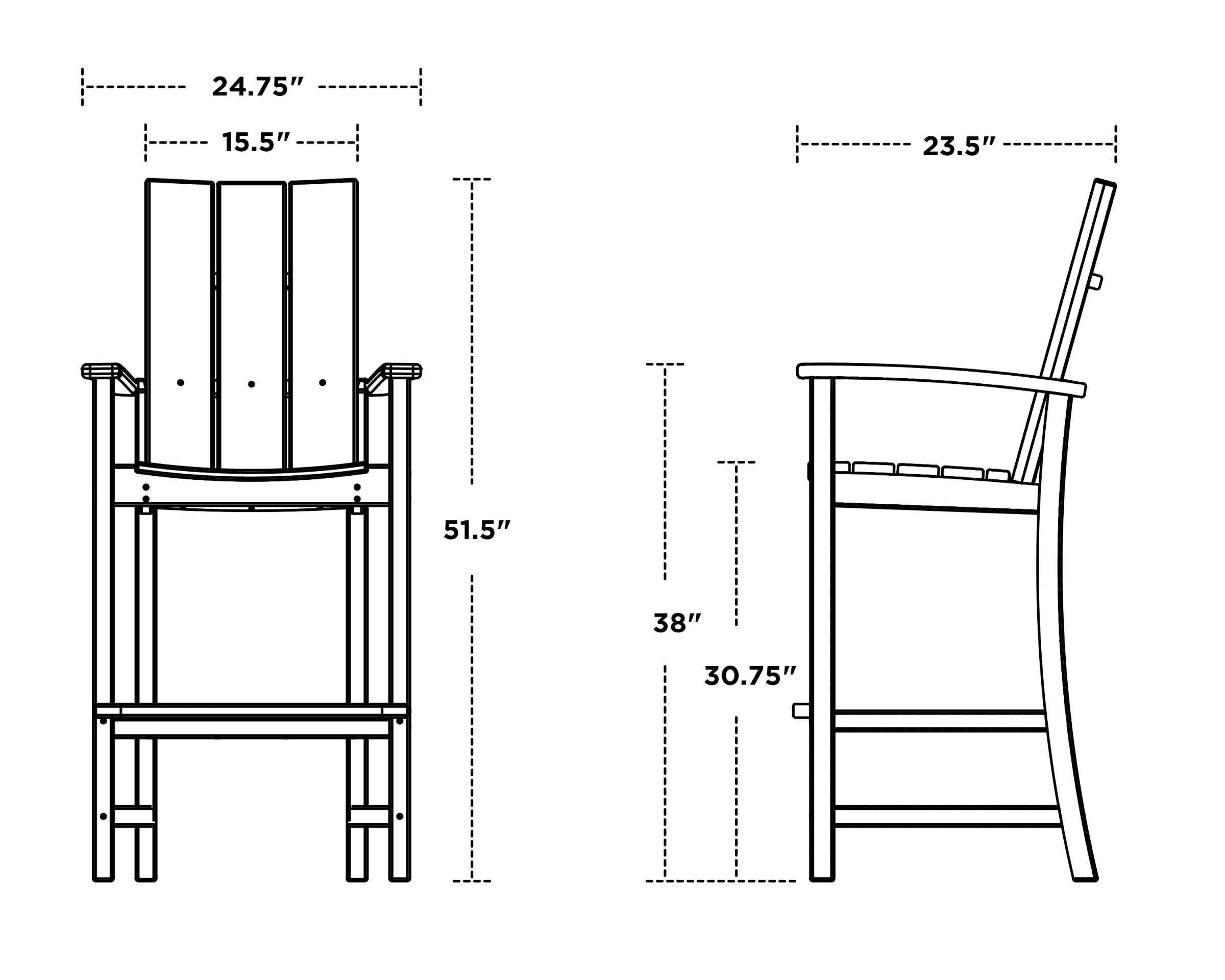 Dimensions for Modern Adirondack Bar Chair