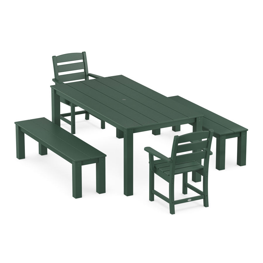 POLYWOOD Lakeside 5-Piece Parsons Dining Set with Benches in Green