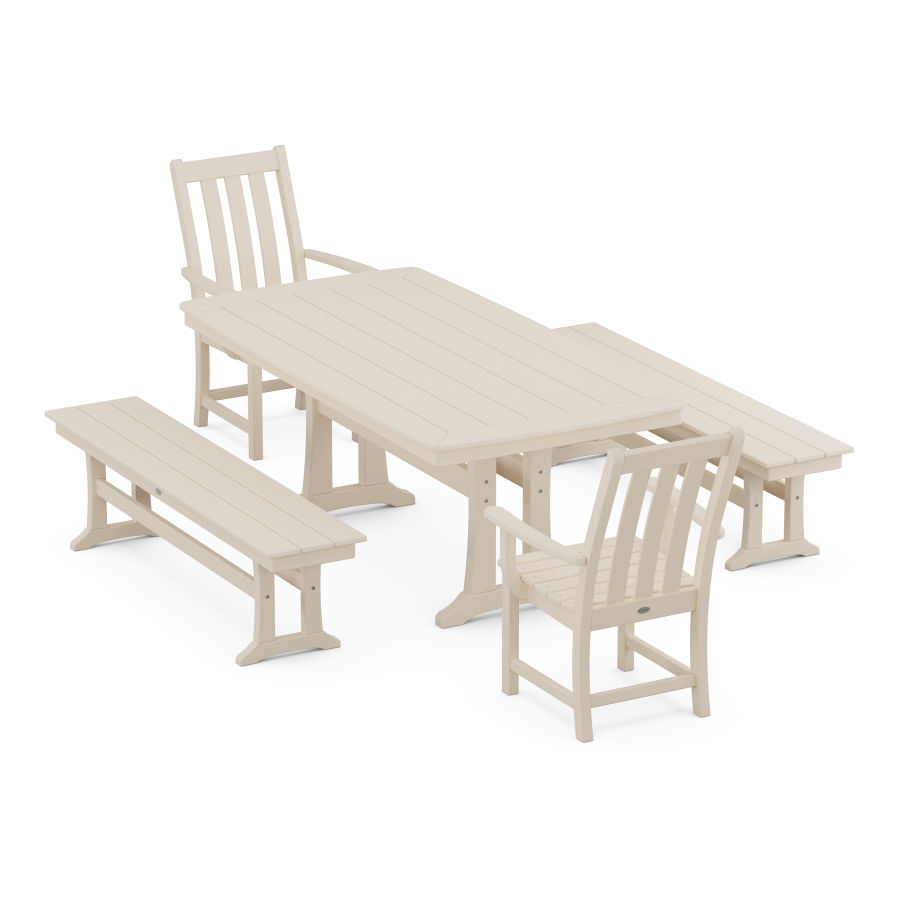 POLYWOOD Vineyard 5-Piece Dining Set with Trestle Legs in Sand