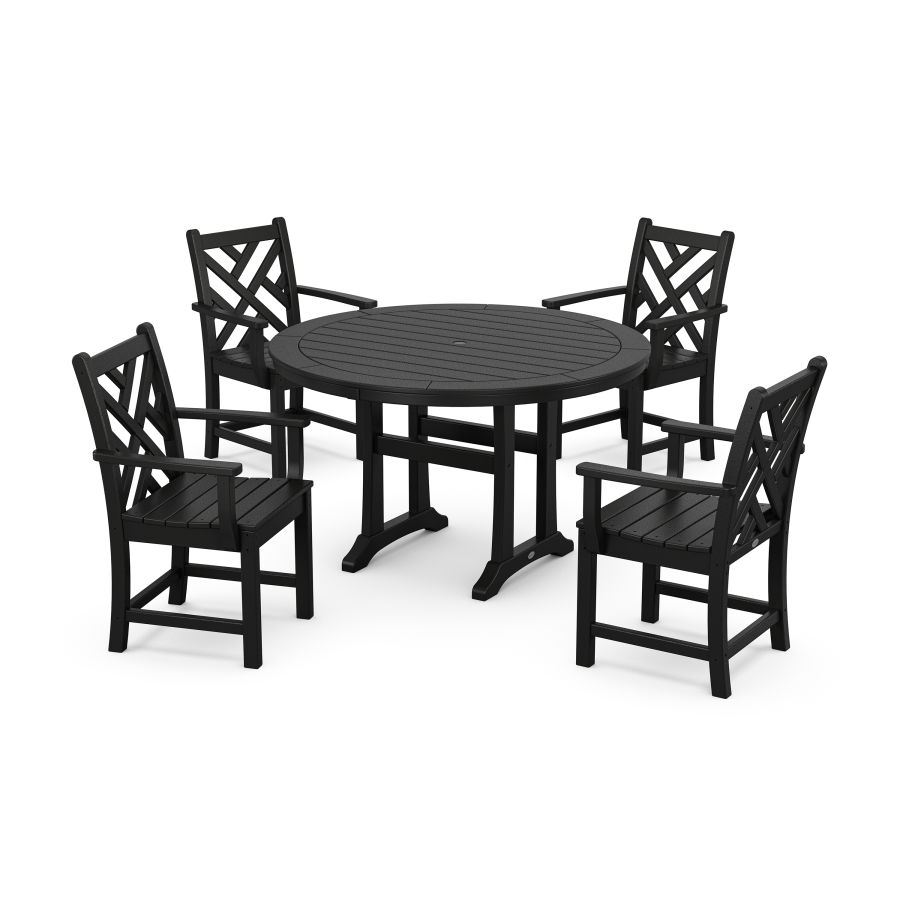 POLYWOOD Chippendale 5-Piece Nautical Trestle Dining Arm Chair Set in Black
