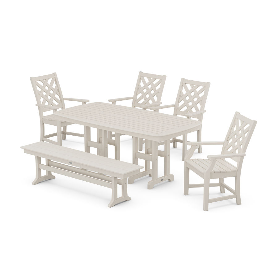 POLYWOOD Wovendale 6-Piece Farmhouse Dining Set with Bench in Sand